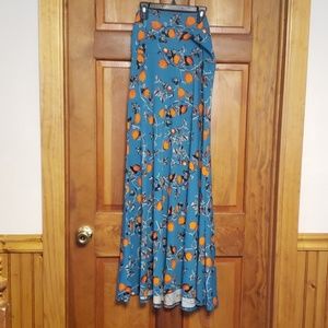 Lularoe maxi skirt teal with peaches / apricots